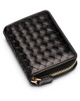 Small zip around woven leather accordion purse, black