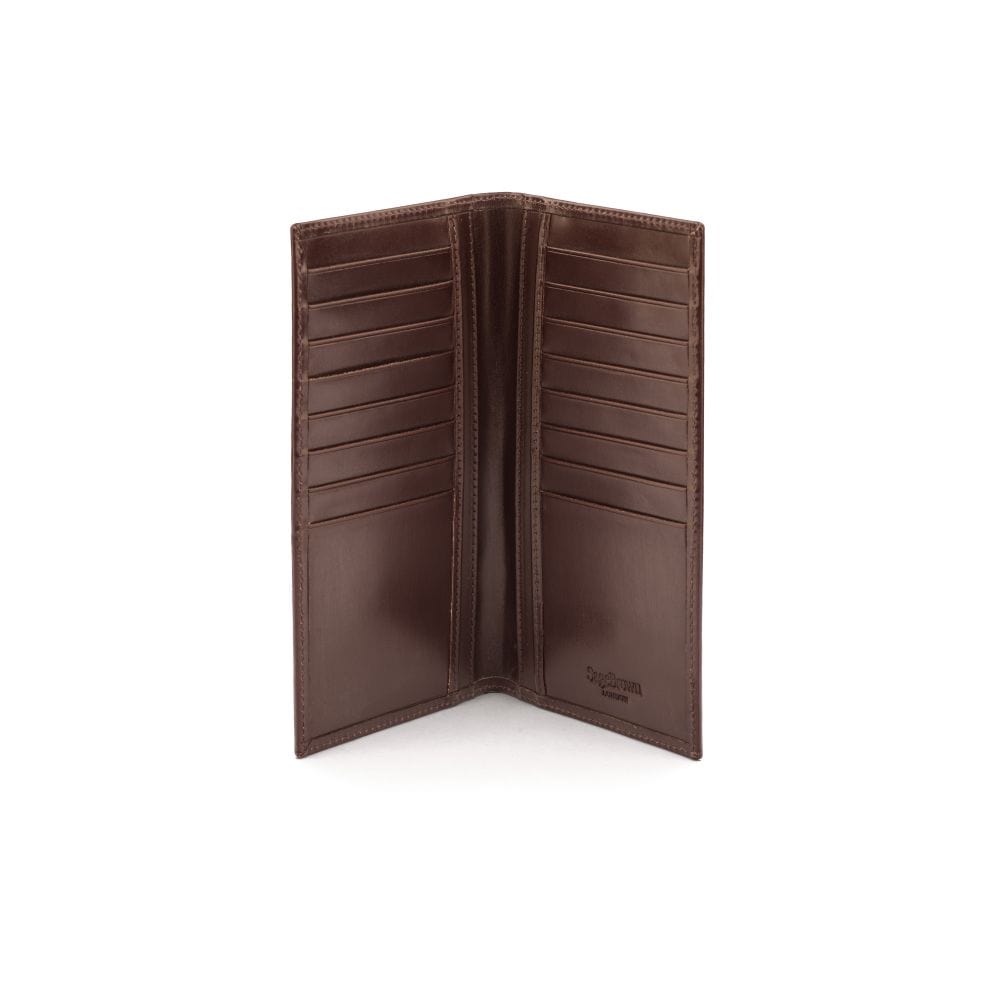 Large bridle leather breast pocket wallet 16 CC, brown, inside
