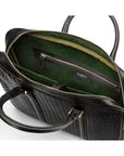 The Tressé leather laptop bag, black woven, inside