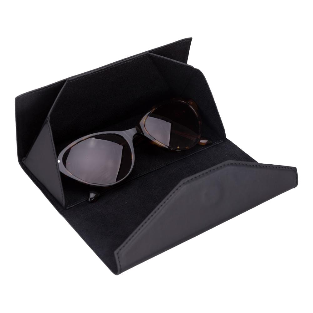 Triangular leather glasses case, black, inside