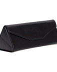 Triangular leather glasses case, black, side front