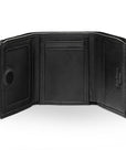 Trifold leather wallet with ID, black, open