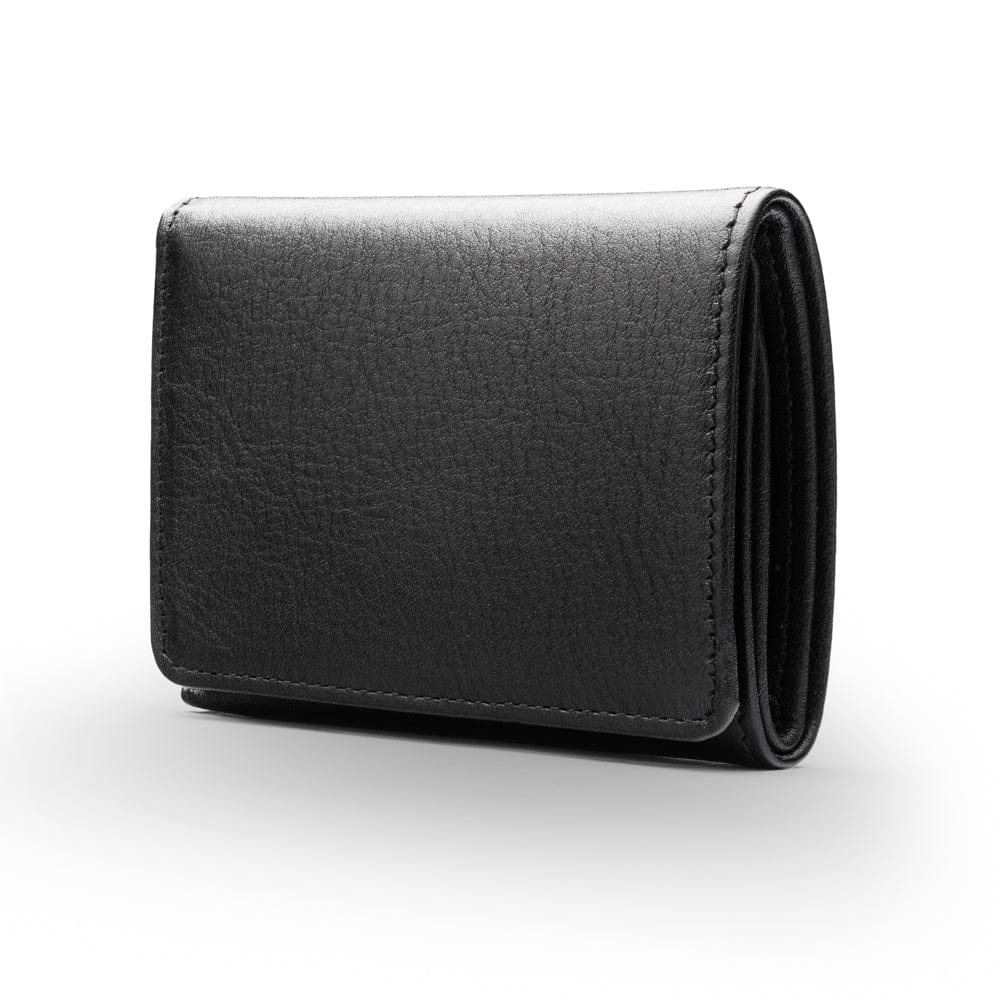 Trifold leather wallet with ID, black, front