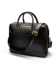 Leather 17" laptop briefcase, black, with shoulder strap