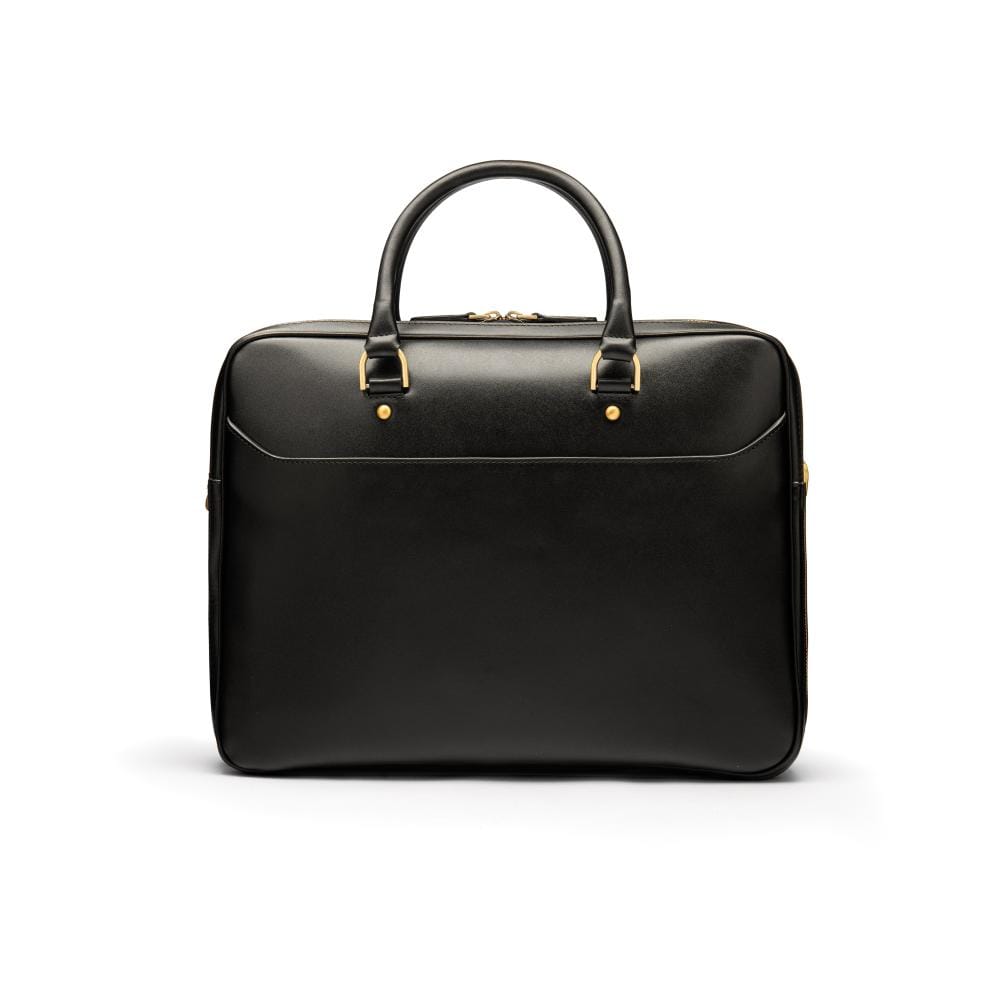 Leather 17" laptop briefcase, black, front