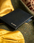 Leather wallet, black with cobalt, personalised