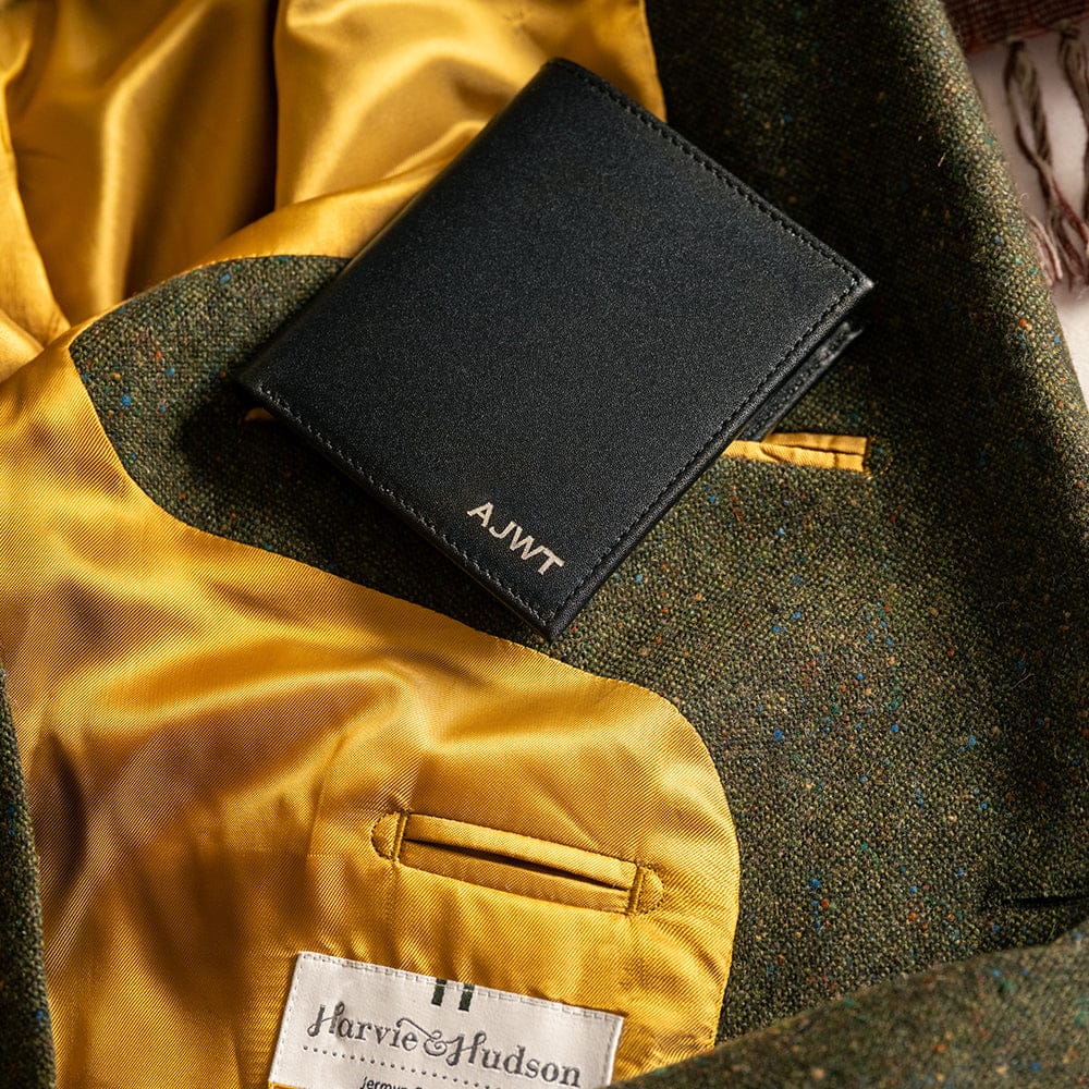 RFID leather wallet, black with cobalt, lifestyle