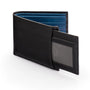 Leather 2 in 1 wallet, black with cobalt, front