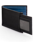 Leather 2 in 1 wallet, black with cobalt, front