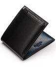 Leather 2 in 1 wallet, black with cobalt, open