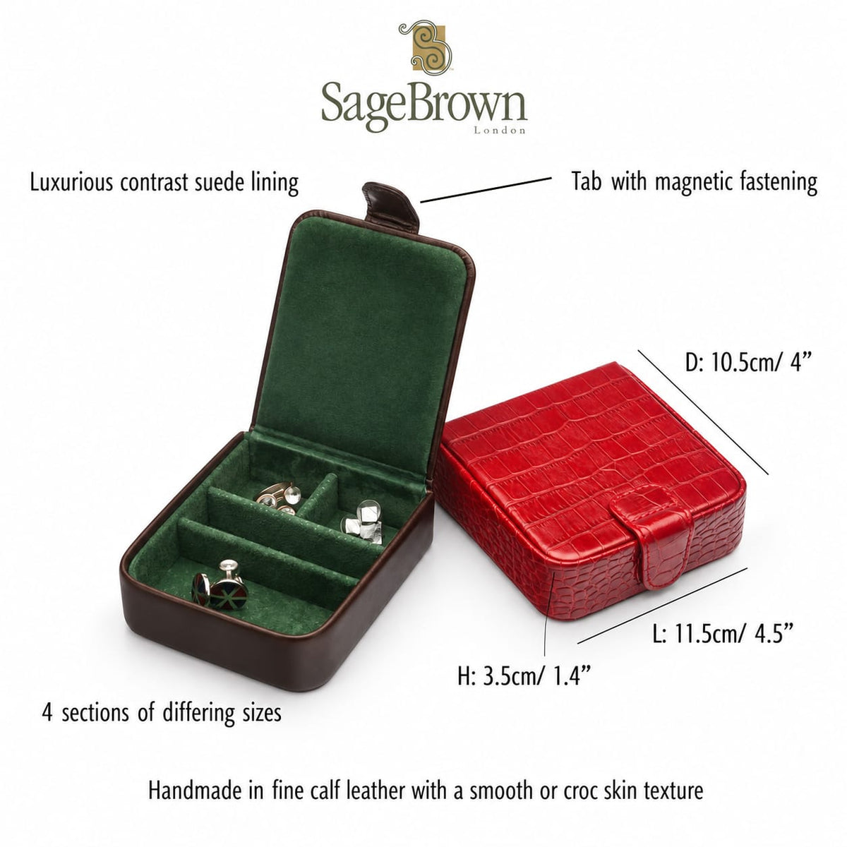 Leather accessory box, features and dimensions