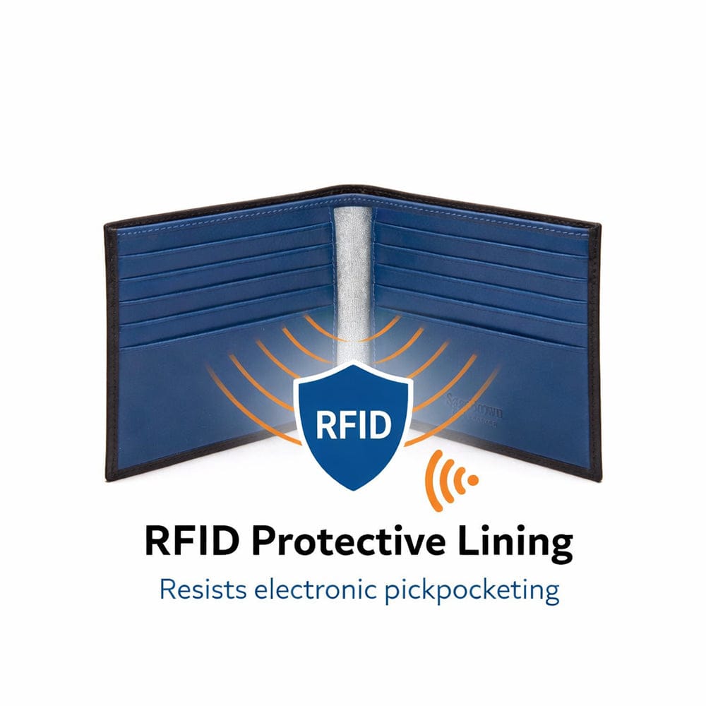 Men's RFID wallet with 10 CC, black with cobalt, rfid protection