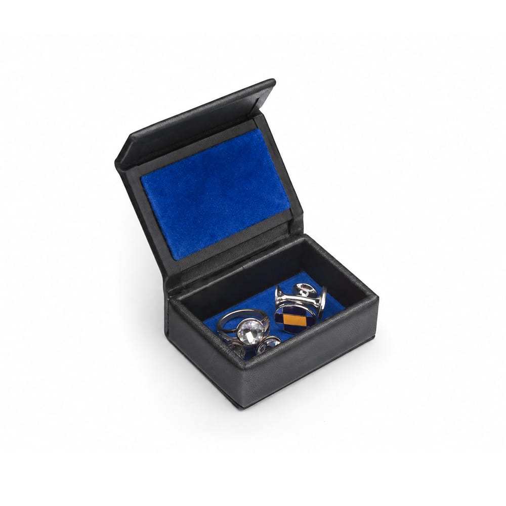 Miniature Leather Accessory Box , black with cobalt, inside