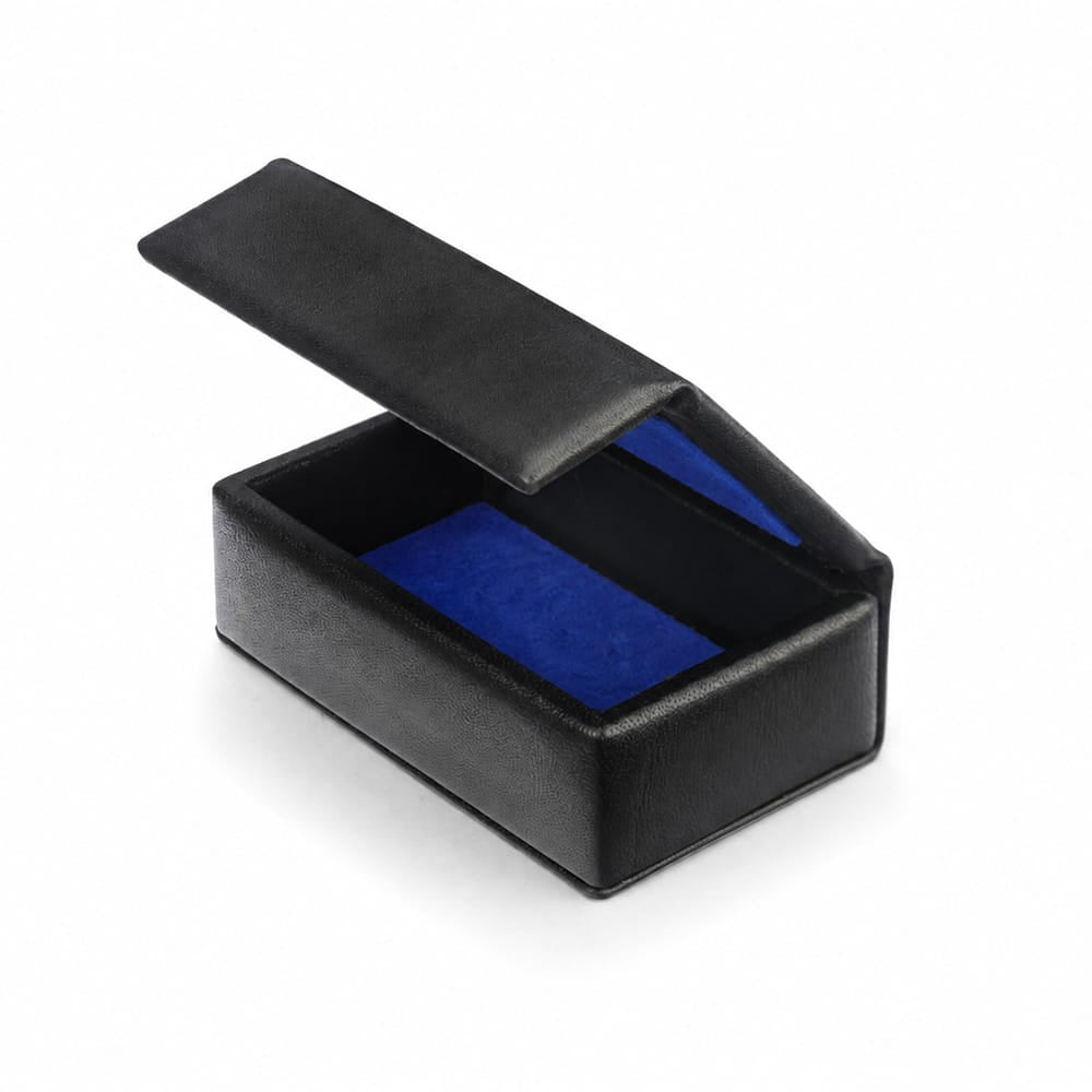 Miniature Leather Accessory Box , black with cobalt, open