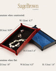 Rectangular leather travel tray, features and dimensions