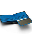 RFID leather wallet with 9 cc, black with cobalt, ID window