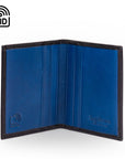 RFID leather credit card wallet, black with cobalt, inside