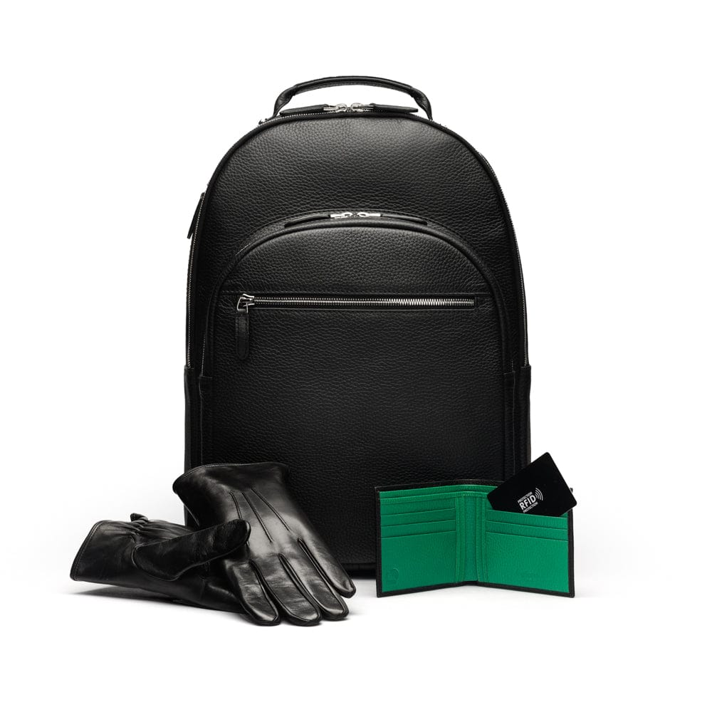 RFID wallet, black with emerald, with matching accessories