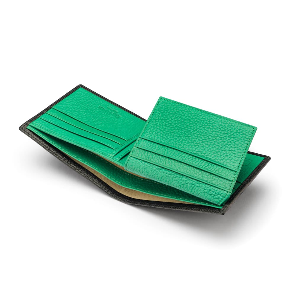 RFID leather wallet with 9 cc, black with emerald, inside view