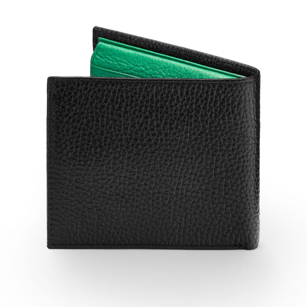 RFID leather wallet with 9 cc, black with emerald, back