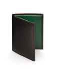 Leather wallet with 9 CC and ID, black with green, front