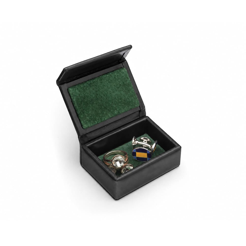 Miniature Leather Accessory Box, Black With Green, inside