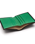 RFID leather wallet with 4 CC, black with green, inside