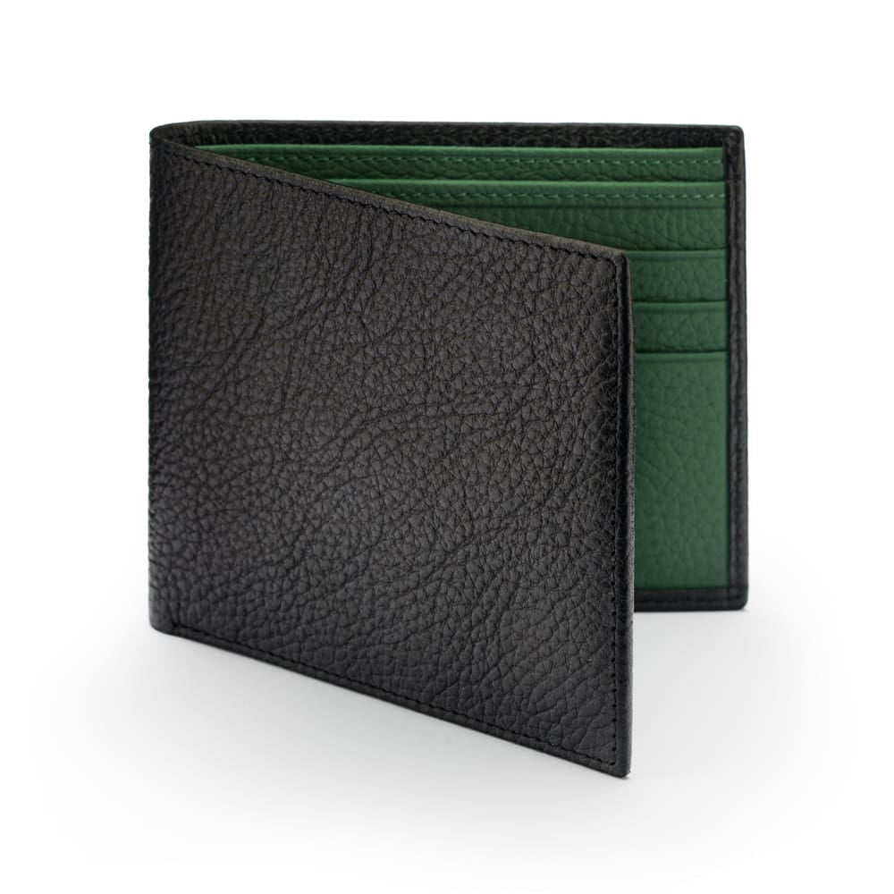 RFID wallet, black with green, front