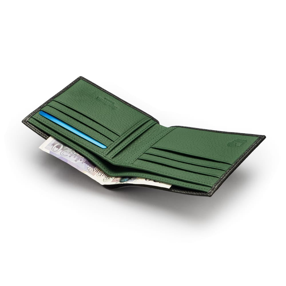 RFID wallet, black with green, open