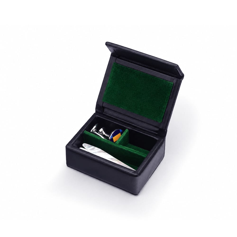 Small Leather Stud &amp; Collar Stiffener Box, Black With Green, inside