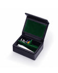 Small Leather Stud & Collar Stiffener Box, Black With Green, inside