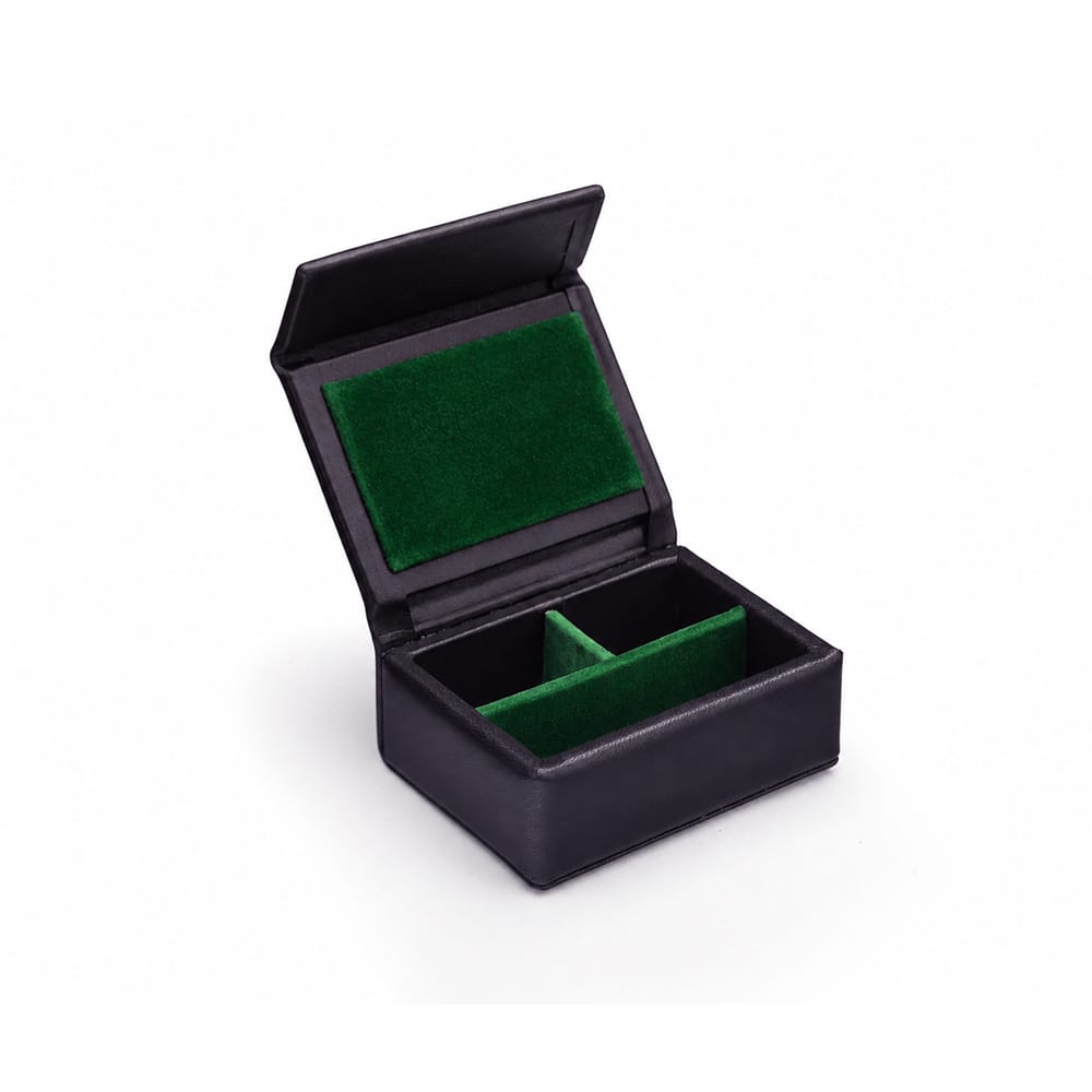 Small Leather Stud &amp; Collar Stiffener Box, Black With Green, open