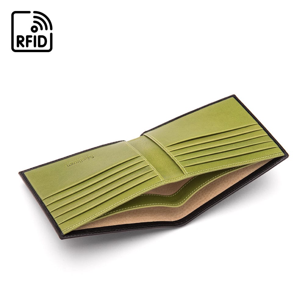 Men's RFID wallet with 10 CC, black with lime, inside