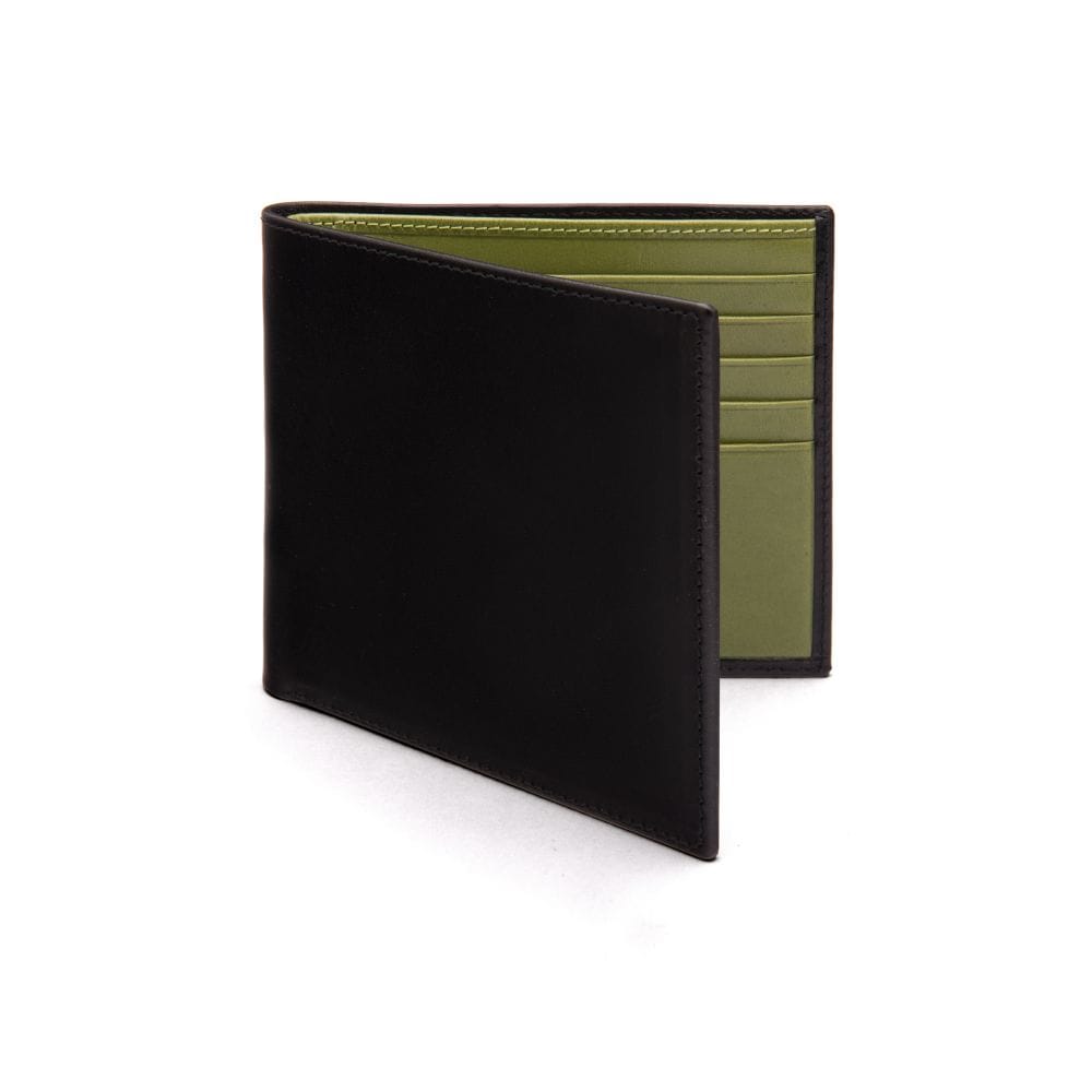 Men's RFID wallet with 10 CC, black with lime, front