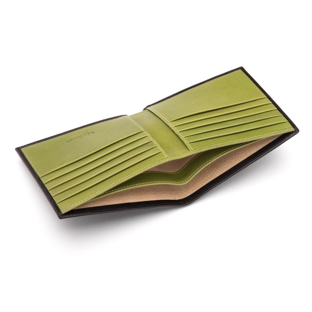 Men's RFID wallet with 10 CC, black with lime, inside view
