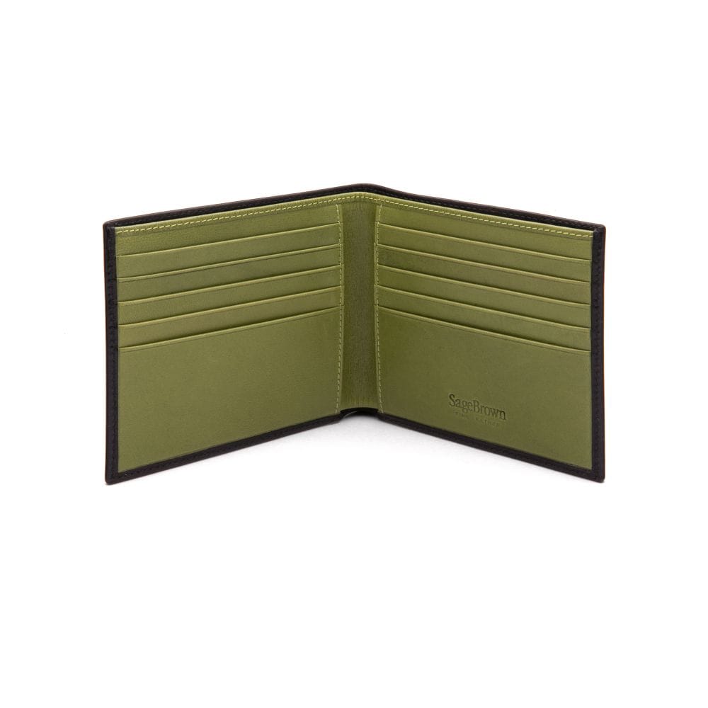 Men's RFID wallet with 10 CC, black with lime, open