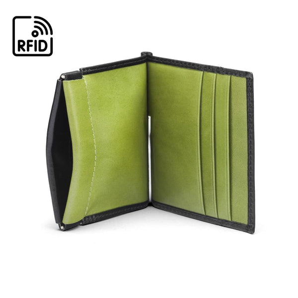 RFID Clip Wallet Coin Purse, Black Lime Money Clips SageBrown