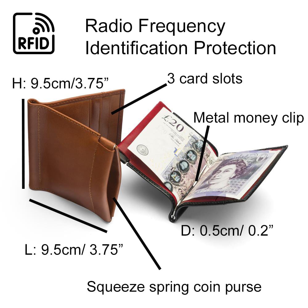 Leather money clip wallet with coin purse, features