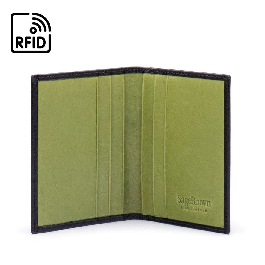 Leather Credit Card Wallet With RFID Protection, black with lime, open view