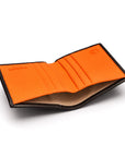 RFID leather wallet with 4 CC, black with orange, inside