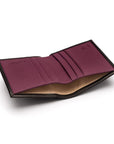 RFID leather wallet with 4 CC, black with purple, inside