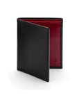 Bifold leather wallet with 6 credit cards, black with red, front