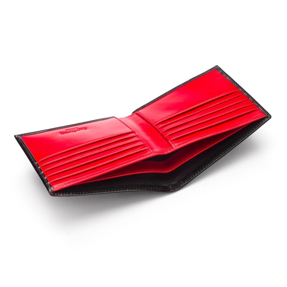 Men's bridle hide wallet, black with red, inside