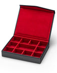 Large Leather Cufflink And Jewellery Box, Black With Red, inside