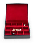 Large Leather Cufflink And Jewellery Box, Black With Red, open