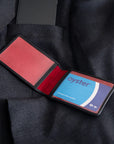 Leather Oyster card holder, black with red, lifestyle