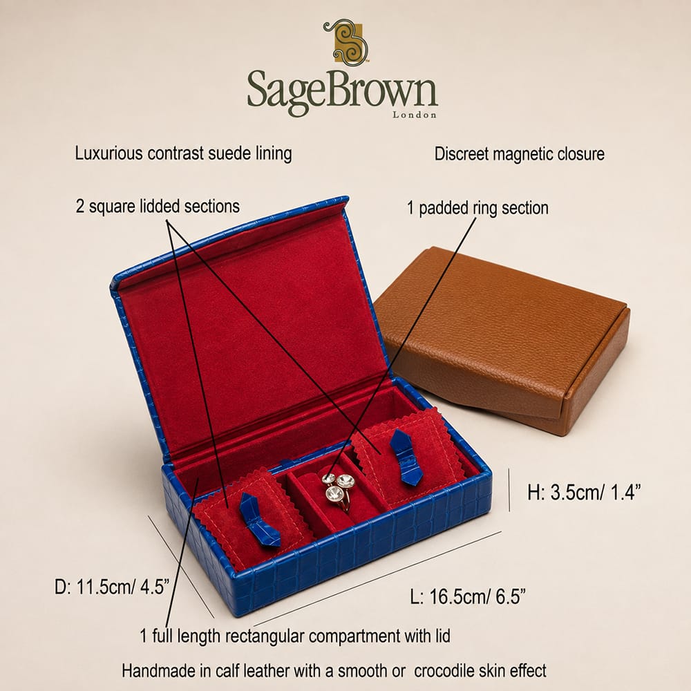 Luxury leather jewellery box, features and dimensions