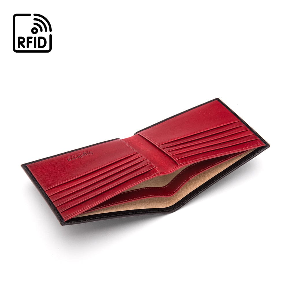 Men's RFID wallet with 10 CC, black with red, inside