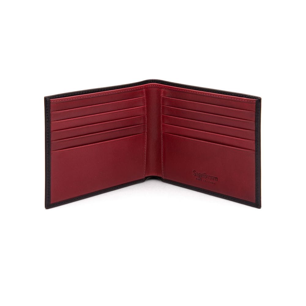 Men's RFID wallet with 10 CC, black with red, open