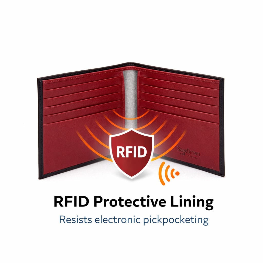 Men's RFID wallet with 10 CC, black with red, rfid protection